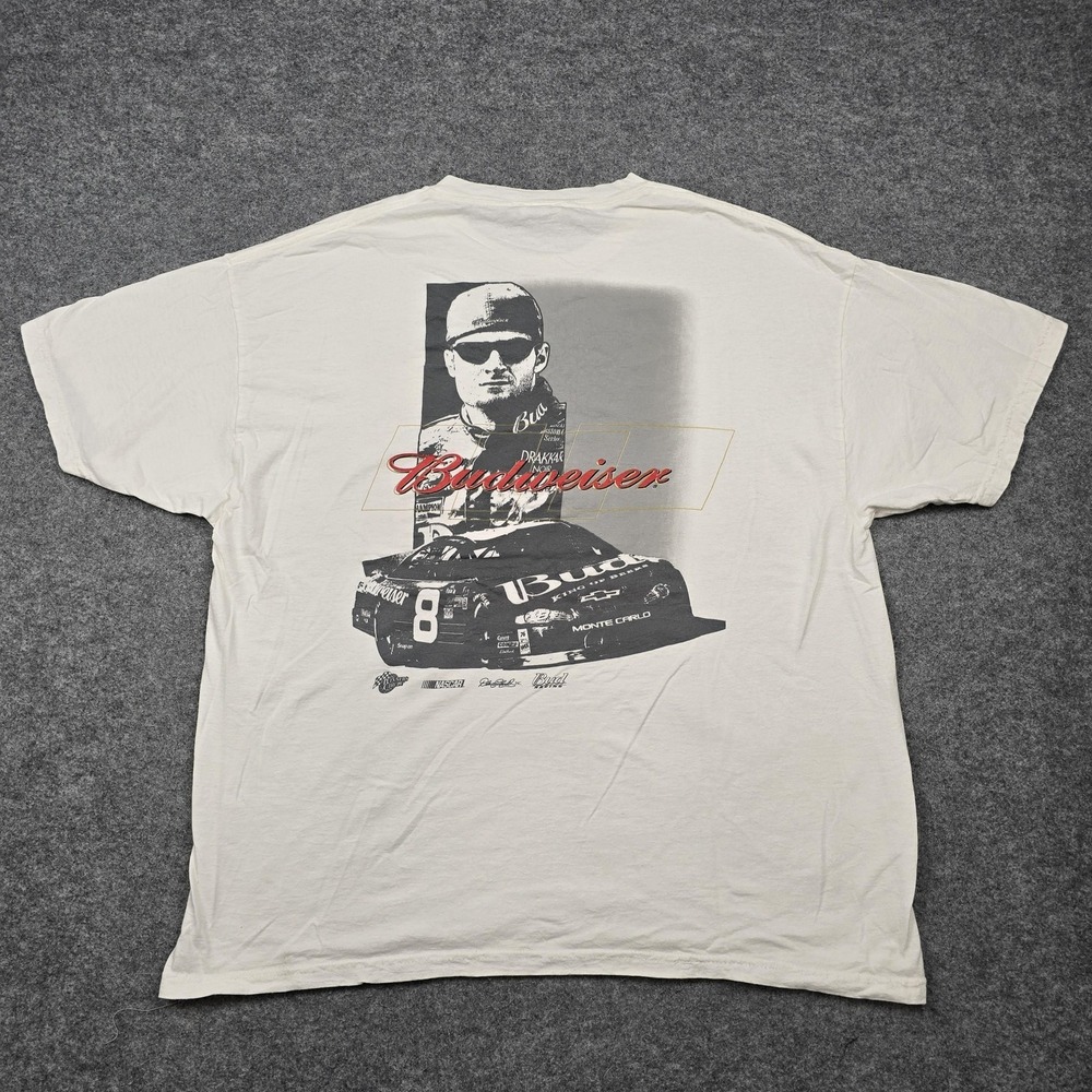 Vintage Dale Earnhardt Jr Shirt Mens‎ XL White Budweiser NASCAR Graphic Tee